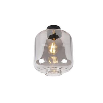 QAZQA Qazqa - Dise&ntilde;o Plaf&oacute;n De Dise&ntilde;o Negro Con Cristal Ahumado - Qara Aluminio /vidrio Redonda Adecuado Para Led Max. 1 X 60 Watt