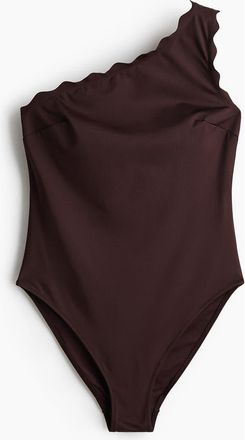 H&M One-shoulder Padded-cup Swimsuit in Dark Brown at Nordstrom, Size X-Small