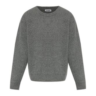 Jil Sander Round-neck Knitwear, male, Gray, Size: XL Wool Sweater with a Crew Neck