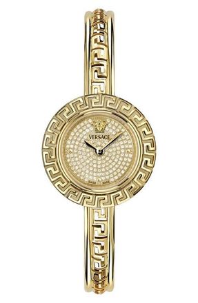 Versace La Greca Diamond Bracelet Watch, Leather Strap & Pendant Chain Gift Set, 28mm in Yellow Gold at Nordstrom