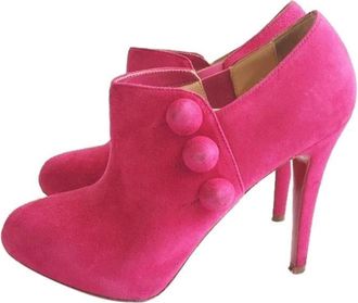 Christian Louboutin Pink Fushcia Cest Moi Suede Leather Ankle Boots Size 36