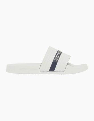 Emporio Armani Mens Tape Logo White Rubber Sliders - Size: 10