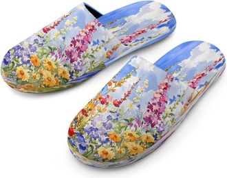 Generic Watercolor Wildflowers Mens Flannel Slipper Soft Comfy House Shoes Non Slip Winter Warm Indoor Outdoor Slippers