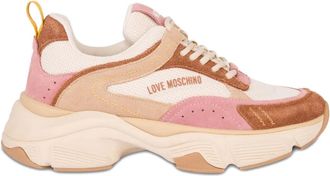 Love Moschino heart appliqu&eacute; sneakers - women - Calf Leather/Polyester/Fabric/Rubber - 35 - Neutrals
