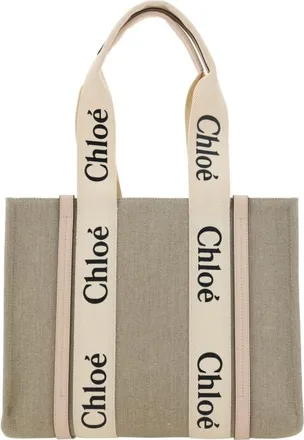 Chloé Woody Tote Bag In Linen