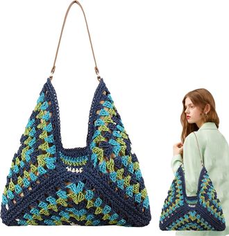 Generic Woven Tote Bag for Women | Bohemian Large Capacity Straw Pouch | Women Vacation Purses | for Desktop School Daily Offices Dating Outdoor Travel Work S