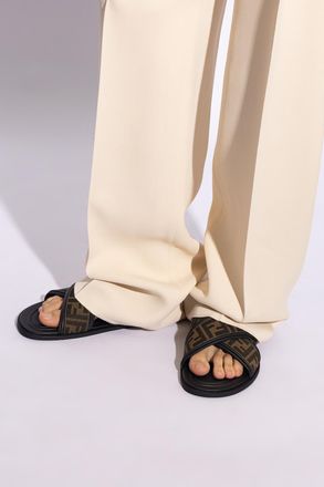 Fendi Slides With Logo, Mens, Brown