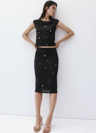 Mango Gonna maglia sottile paillettes nero - Donna - XS - MANGO