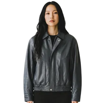Infinity Leather Dames marineblauw leren Biker Blouson Bomber Oversized Jas - Sibiu