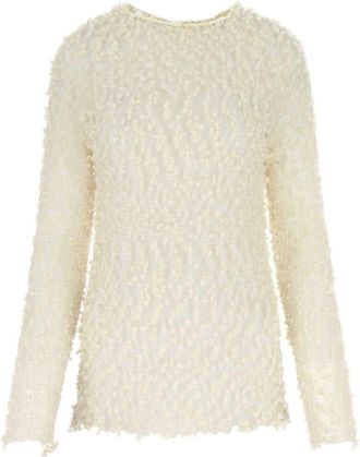 Jil Sander crew-neck long-sleeve mesh top - women - Wool/Silk - 34 - Neutrals