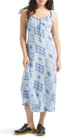 Brixton The Tie Strap Sleeveless Midi Dress in Aura Blue Tile Print at Nordstrom, Size X-Small