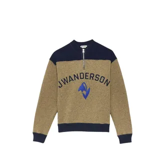 J.W.Anderson Half-Zip Logo-Embroidered Sweatshirt - Beige