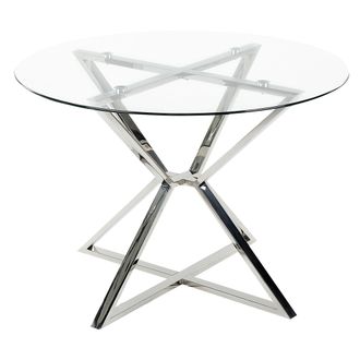 Beliani Beliani - Mesa De Comedor De Vidrio Templado Transparente Plateado 105 Cm Patas Metal Bosco