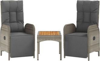 vidaXL Sillas Reclinables Jard&iacute;n 2 Uds Con Mesa Rat&aacute;n Sint&eacute;tico Gris Vidaxl