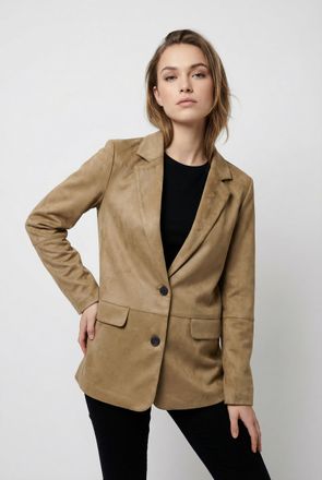 Only Lederimitatjacke ONLY ONLTULIP FAUX SUEDE BLAZER CC OTW, Damen, Gr. XL, cognac, Web, Obermaterial: 90% Polyester, 10% Elasthan, unifarben, normal, V-A