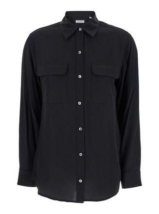 Equipment Signature Black Shirt With Patch Pockets In Silk Woman
