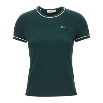 Lacoste Jersey T-shirt met contrasterende bies - Dames - Tops - Groen - Maat: M Jersey