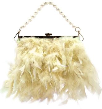 Generic Elegant Womens Messenger Clutch Purse with Detachable Pearl Chain Strap and Feather Detail Design (Yellow, One Size)