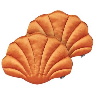 Beliani Conjunto De 2 Cojines Decorativos De Terciopelo Concha Marina Forma De Vieira Patr&oacute;n Liso Naranja Consolida