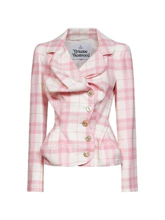Vivienne Westwood Fitted Tailored Jacket with Peplum Waist in Pink Plaid