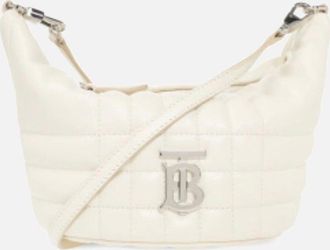 Burberry Womens Lola Crescent Quilted Leather Shoulder Bag - White - Size: UNI