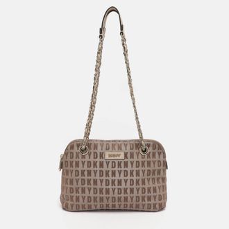 DKNY Dkny Beige Signature Canvas Shoulder Bag