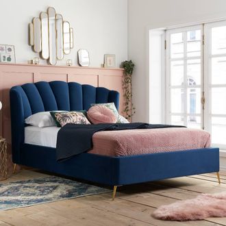Birlea Velvet Fabric Ottoman Bed Frame Storage Lottie in Mid Blue | Size: King