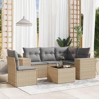 vidaXL Vidaxl - Juego De Sof&aacute;s Jard&iacute;n Con Cojines 6 Pzas Rat&aacute;n Sint&eacute;tico Beige