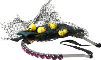 Dolce & Gabbana Womens Black Lemons Sicily Purple Crystal Net Headband Diadem Accessory