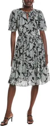Brooks Brothers Puff Sleeve Linen-Blend Midi Dress