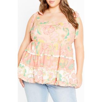 City Chic Cleo Smocked Tie Shoulder Top in Bellini Splice at Nordstrom Rack, Size Xs/14W