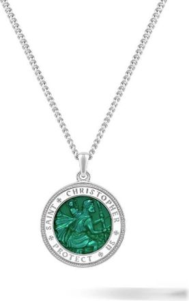 Vincero Mens St. Christopher Pendant Necklace in Green/Silver at Nordstrom, Size 21