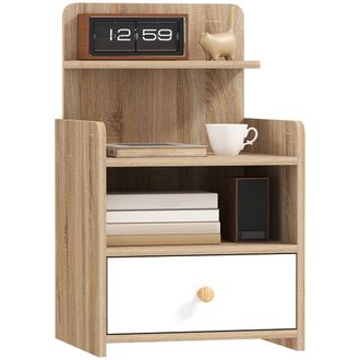 HOMCOM Bedside Table with Drawer for Bedroom - Living Room - Natural Wood Effect | TJ Hughes