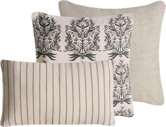 Beliani Set of 3 Scatter Cushions Beige Cotton Fabric Floral Pattern 45/30 x 45/50 cm Throw Pillow MYRISTICA