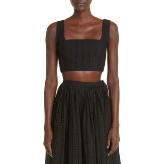 Adam Lippes Embroidered Eyelet Cotton Crop Top in Black at Nordstrom Rack, Size 14
