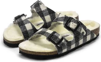 Birkenstock Mens Arizona Rivet Wool Felt Sandals In Plaid White
