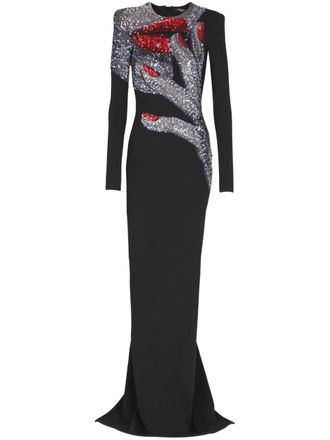Balmain high neck maxi dress - women - Polyamide/Viscose/Fabric - 38 - Black