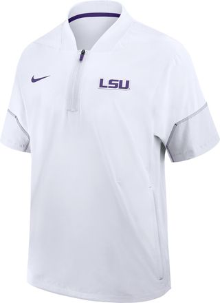 Nike LSU Sideline Coach Nike Mens College 1/2-Zip Short-Sleeve Hooded Jacket in White | 03BO082KLSN-6XU