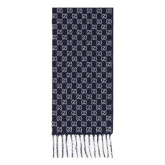 Gucci GG Wool and Cashmere Scarf Navy 852038-4GAKX-4063