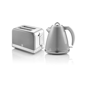 SWAN Retro Grey Kettle and 2 Slice Toaster Set