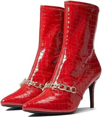 Juicy Couture Tyme Bootie Womens 8 Red Croc Leather Stiletto Heel Boots KHD807