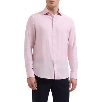 Bugatchi Axel Trim Fit Solid Cotton Blend Button-Up Shirt in Dusty Pink at Nordstrom, Size Xxx-Large