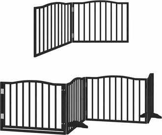 vidaXL Dog Gate with Door Foldable 8 Panels Black 640 cm Poplar Wood vidaXL