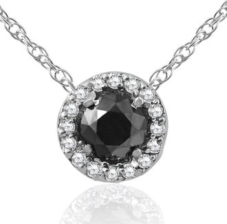 Pompeii3 1 1/8ct Black White Diamond Solitaire Pave Halo Pendant