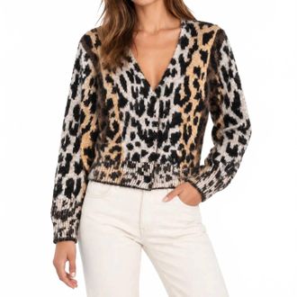 Elan Cheetah V-Neck Cardigan In Brown