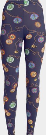 Etro Nautical-Print Jersey Ankle Leggings