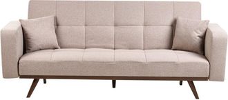 Beliani Sof&aacute; Cama 3 Plazas Tapizado Con Patas De Hierro Y Reposabrazos Rectos Marr&oacute;n Claro Hjulby