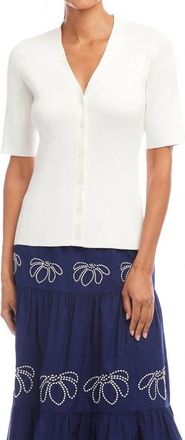 Karen Kane Short Sleeve Ribbed Cardigan Sweater In Off White