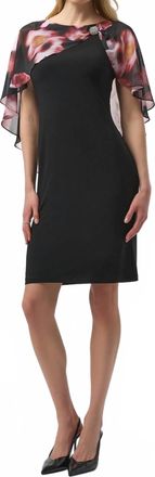 Joseph Ribkoff Floral Chiffon Cape Overlay Dress In Black/multi