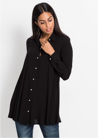 Bonprix Langarmbluse BONPRIX, Damen, Gr. 34, schwarz, Obermaterial: 100% Viskose, A-Linie, Blusen Langarmbluse, A-Linie, f&uuml;r femininen Look, aus Viskose, mit 